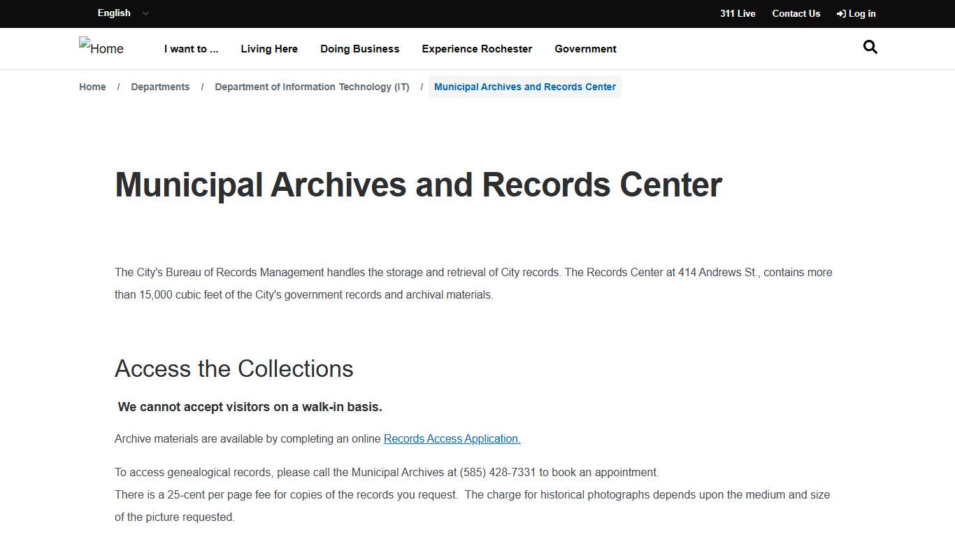 Municipal Archives and Records Center City of Rochester, New York