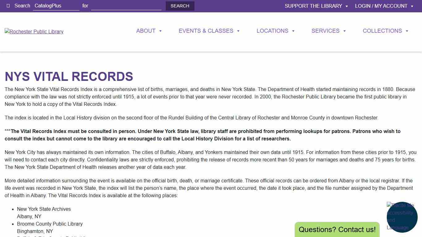 NYS Vital Records - Rochester Public Library
